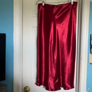 Red silk mid skirt